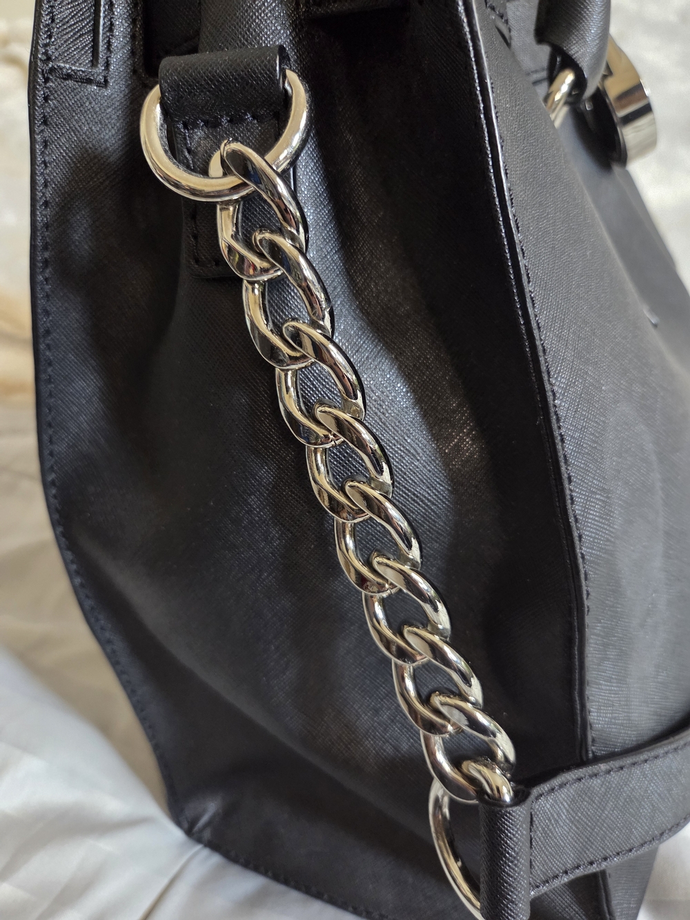 Michael Kors Black Leather Satchel with Gold-Tone Lock and Charm - Picture 5 of 13